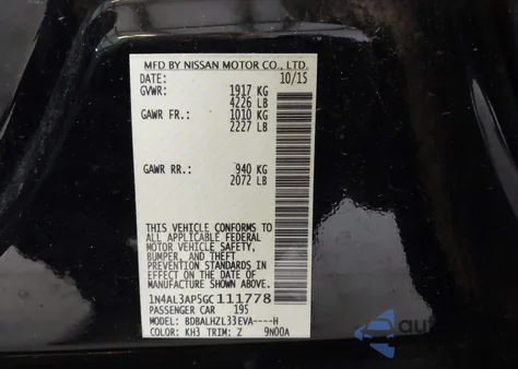 2016 Nissan Altima 2.5 Sr z USA, uszkodzony, nr VIN 1N4AL3AP5GC111778